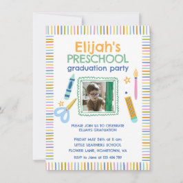 Colorful Preschool Graduation Party Invitation Kaart