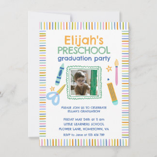 Colorful Preschool Graduation Party Invitation Kaart