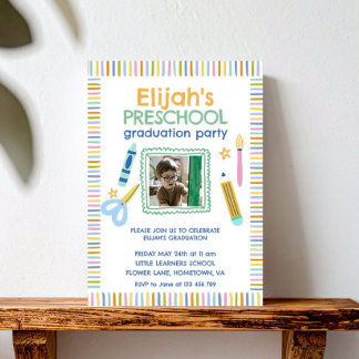Colorful Preschool Graduation Party Invitation Kaart