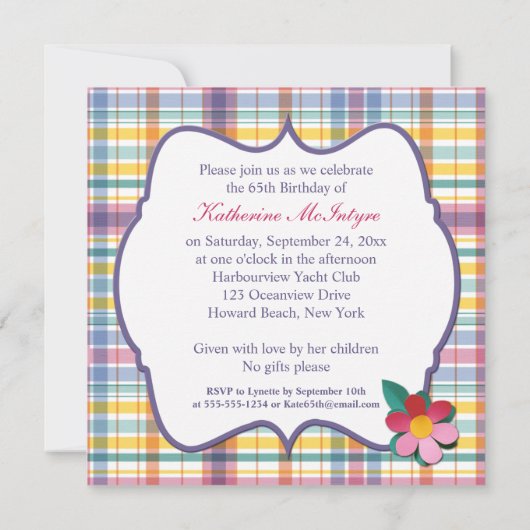 Colorful Pset 65th Birthday Invitation Kaart (Achterkant)