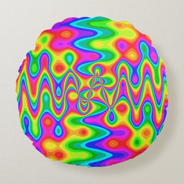 Colorful Psychedelic Art Round Pillow Rond Kussen (Voorkant)