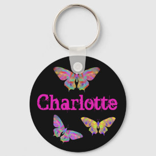 Colorful Psychedelic Butterfly Charlotte Add Name Sleutelhanger