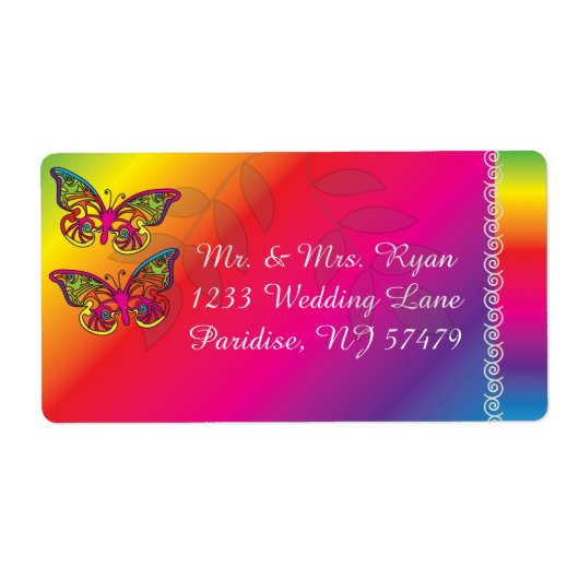 Colorful Psychedelic Butterfly Design Etiket (Voorkant)
