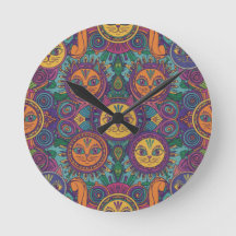 Colorful Psychedelic Cat Wall Clock