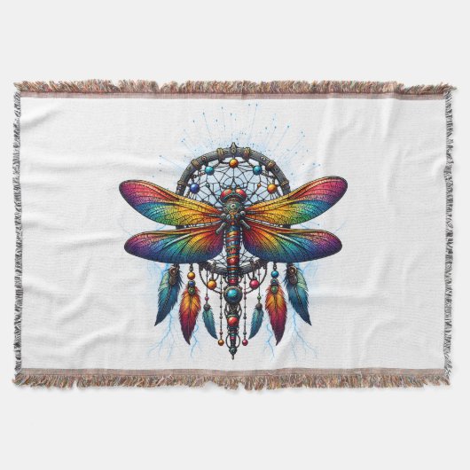 Colorful Psychedelic Dragonfly Dreamcatcher Boho Deken (Voorkant)