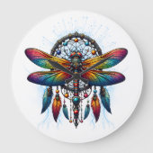 Colorful Psychedelic Dragonfly Dreamcatcher Boho Grote Klok (Voorkant)