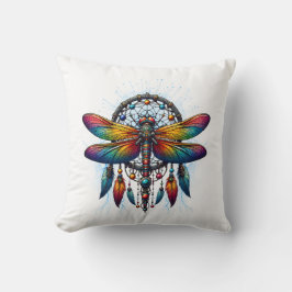 Colorful Psychedelic Dragonfly Dreamcatcher Boho Kussen