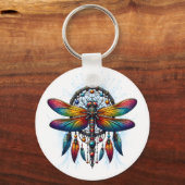 Colorful Psychedelic Dragonfly Dreamcatcher Boho Sleutelhanger (Voorkant)