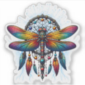 Colorful Psychedelic Dragonfly Dreamcatcher Boho Sticker (Voorkant)