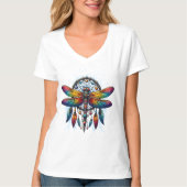 Colorful Psychedelic Dragonfly Dreamcatcher Boho T-shirt (Voorkant)