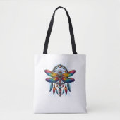 Colorful Psychedelic Dragonfly Dreamcatcher Boho Tote Bag (Voorkant)