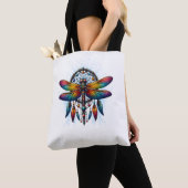 Colorful Psychedelic Dragonfly Dreamcatcher Boho Tote Bag (Dichtbij)