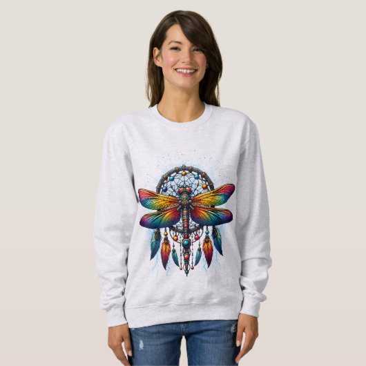 Colorful Psychedelic Dragonfly Dreamcatcher Boho Trui (Voorkant volledig)