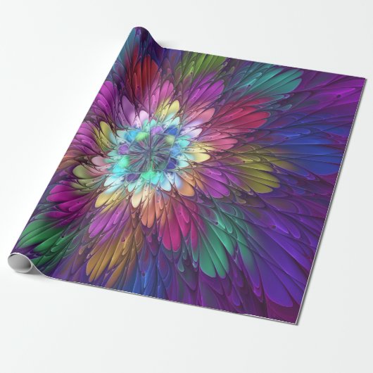Colorful Psychedelic Flower Abstract Fractal Art Cadeaupapier (Uitgerold)