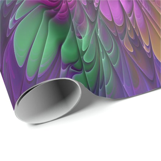 Colorful Psychedelic Flower Abstract Fractal Art Cadeaupapier (Rol Hoek)