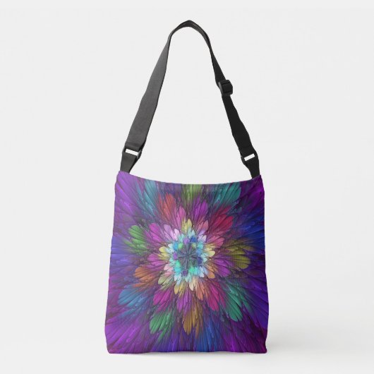 Colorful Psychedelic Flower Abstract Fractal Art Crossbody Tas (Voorkant)