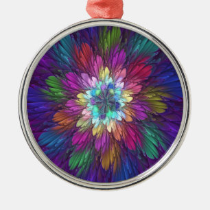 Colorful Psychedelic Flower Abstract Fractal Art Metalen Ornament