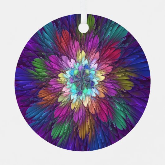 Colorful Psychedelic Flower Abstract Fractal Art Metalen Ornament (Voorkant)