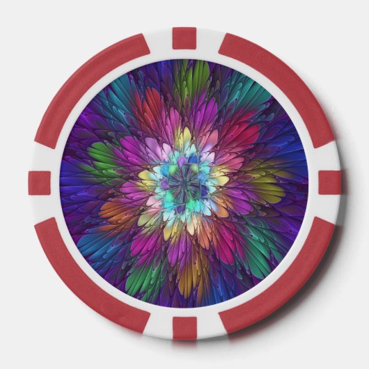 Colorful Psychedelic Flower Abstract Fractal Art Poker Chips (Voorkant)
