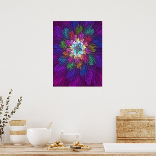 Colorful Psychedelic Flower Abstract Fractal Art Poster (Keuken)