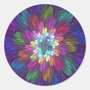 Colorful Psychedelic Flower Abstract Fractal Art Ronde Sticker