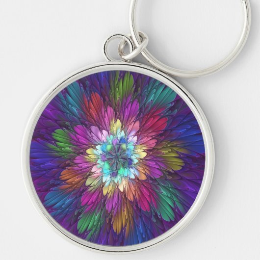 Colorful Psychedelic Flower Abstract Fractal Art Sleutelhanger (Voorkant)