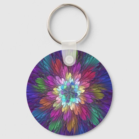 Colorful Psychedelic Flower Abstract Fractal Art Sleutelhanger (Voorkant)