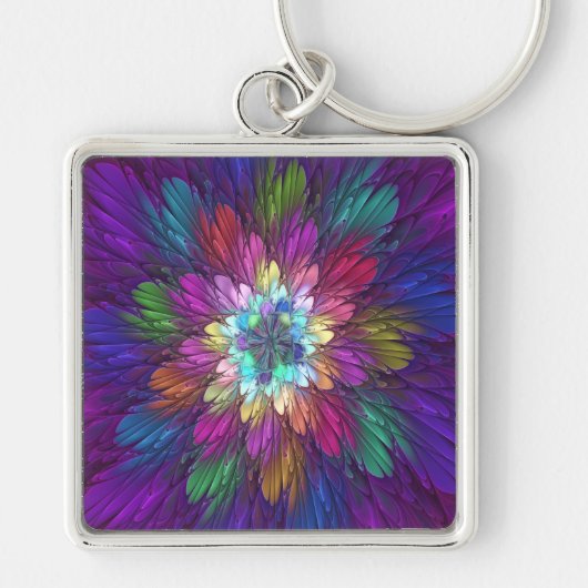 Colorful Psychedelic Flower Abstract Fractal Art Sleutelhanger (Voorkant)