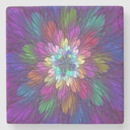 Colorful Psychedelic Flower Abstract Fractal Art Stenen Onderzetter