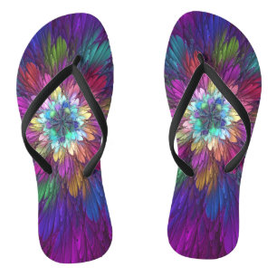 Colorful Psychedelic Flower Abstract Fractal Art Teenslippers