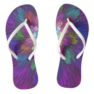 Colorful Psychedelic Flower Abstract Fractal Art Teenslippers