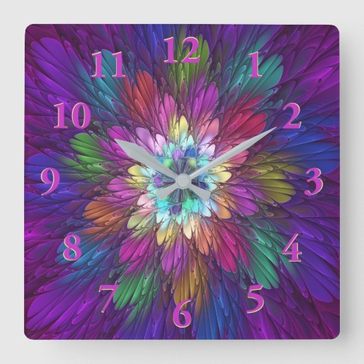 Colorful Psychedelic Flower Abstract Fractal Art Vierkante Klok (Voorkant)