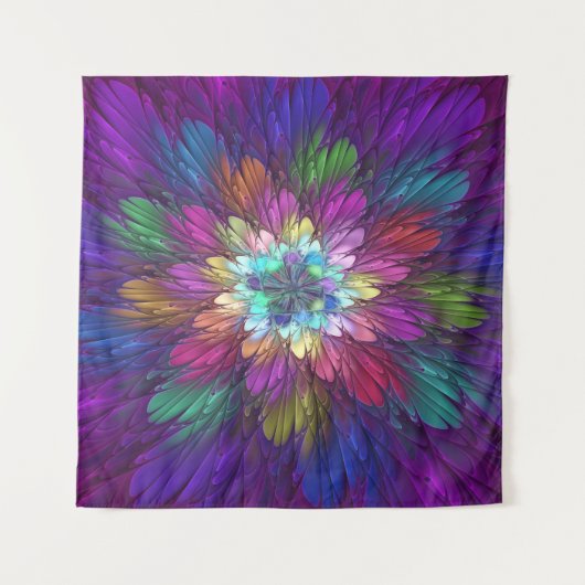 Colorful Psychedelic Flower Abstract Fractal Art Wandkleed (Voorkant (horizontaal))