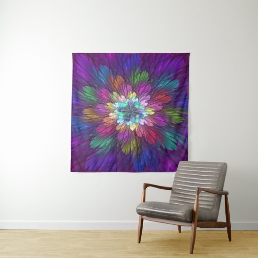 Colorful Psychedelic Flower Abstract Fractal Art Wandkleed (In Situ (horizontaal))