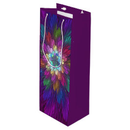 Colorful Psychedelic Flower Abstract Fractal Art Wijn Cadeautas