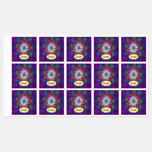 Colorful Psychedelic Flower Abstract fractal Name Labels