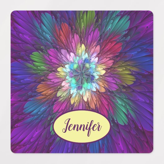 Colorful Psychedelic Flower Abstract fractal Name Labels (Design 2)
