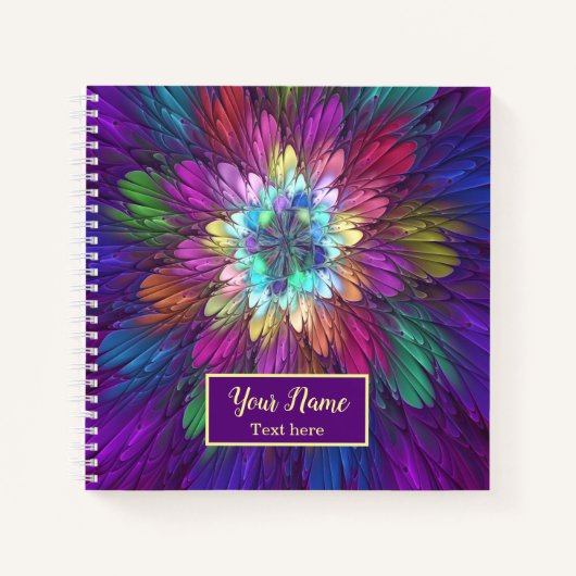 Colorful Psychedelic Flower Abstract fractal Name Notitieboek (Voorkant)