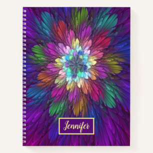 Colorful Psychedelic Flower Abstract fractal Name Notitieboek