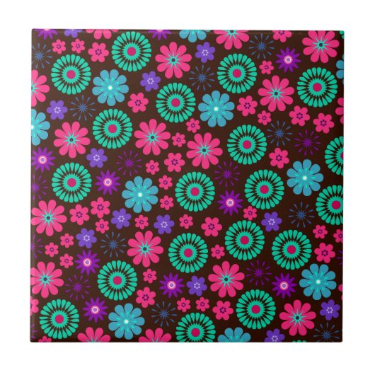 Colorful Psychedelic Funky Flower Pattern Tegeltje (Voorkant)