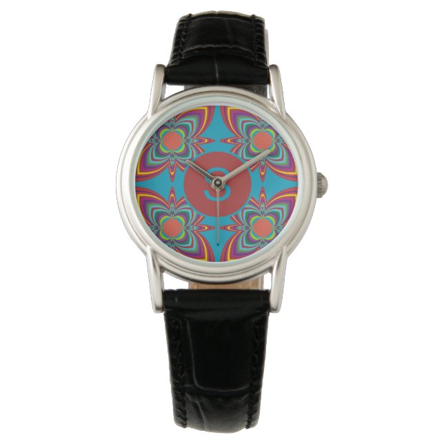 Colorful Psychedelic Geometric Pattern Monogram Horloge (Voorkant)