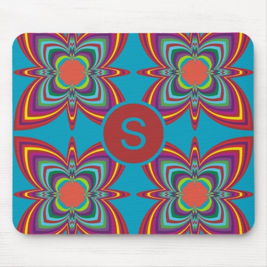 Colorful Psychedelic Geometric Pattern Monogram Muismat (Voorkant)