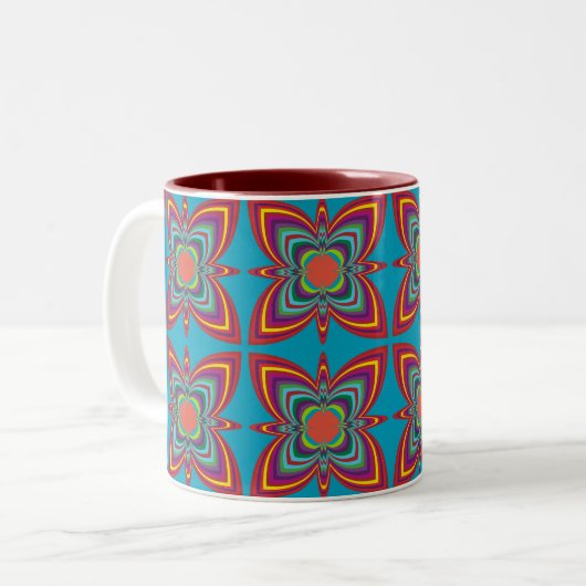 Colorful Psychedelic Geometric Pattern Tweekleurige Koffiemok (Voorkant links)
