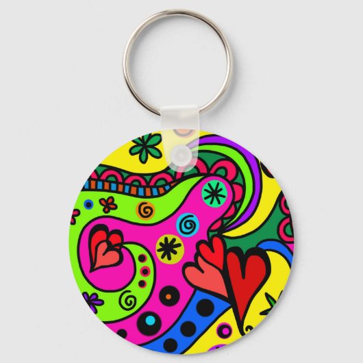 Colorful psychedelic hippy keyring sleutelhanger (Voorkant)