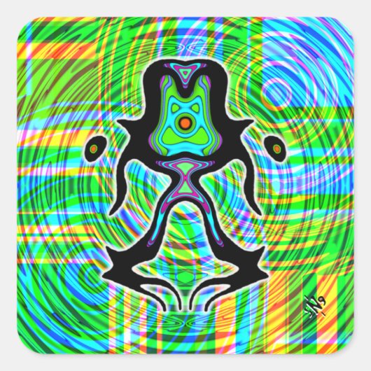Colorful psychedelic meditating alien v1 vierkante sticker (Voorkant)