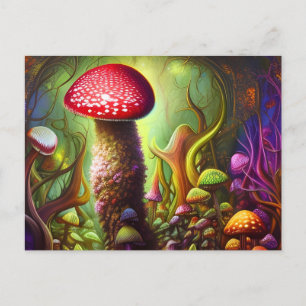 Colorful Psychedelic Mushroom Mystical Forest Briefkaart