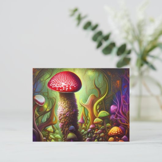 Colorful Psychedelic Mushroom Mystical Forest Briefkaart (Staand voorkant)