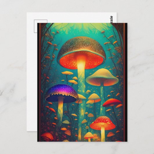 Colorful Psychedelic Mushrooms Fantasy World Briefkaart (Voorkant / Achterkant)
