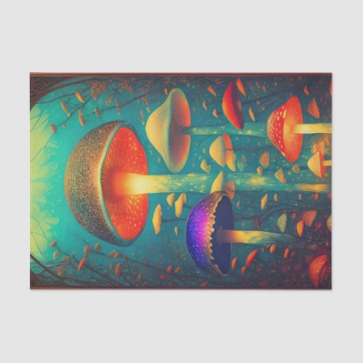 Colorful Psychedelic Mushrooms Fantasy World Tissuepapier (Voorkant)