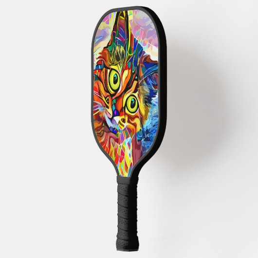 Colorful Psychedelic Painted Cat Monogram Pickleball Paddle (Links)
